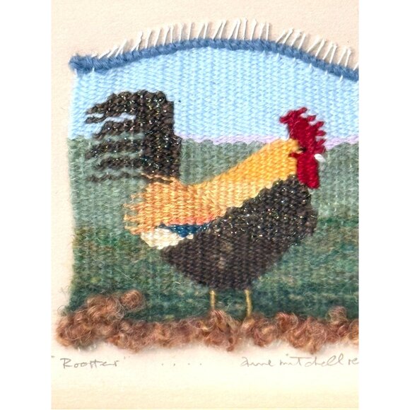 Hand Woven Artist Signed Unique Rooster Framed Art - Picture 2 of 8
